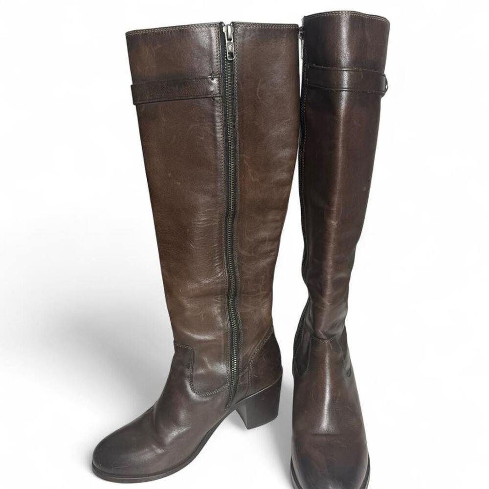 Frye Malorie Button Tall Boots Sz‎ 8 Brown Leather Equestrian Riding Style